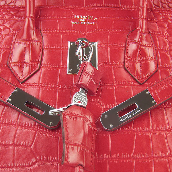 High Quality Fake Hermes Birkin 35CM Crocodile Veins Leather Bag Red 6089